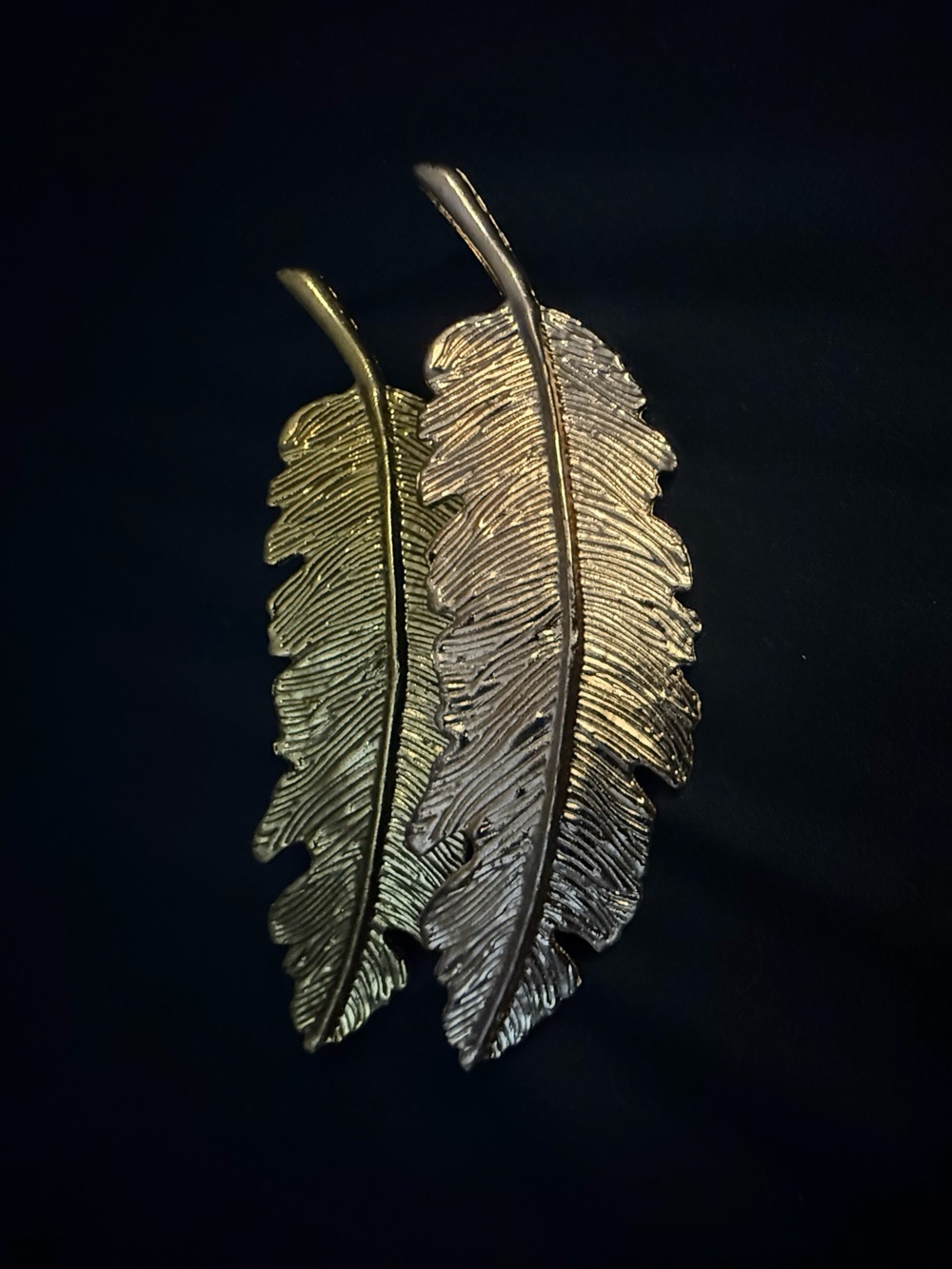 Decorative Metallic Feather Barrettes - Gold Tone and Rose Gold Tone set of 2